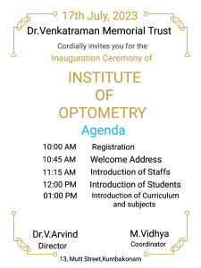 Inauguration Ceremony of Institute of Optometry